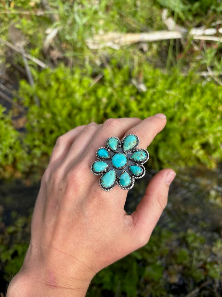 Kingman Turquoise Cluster ring