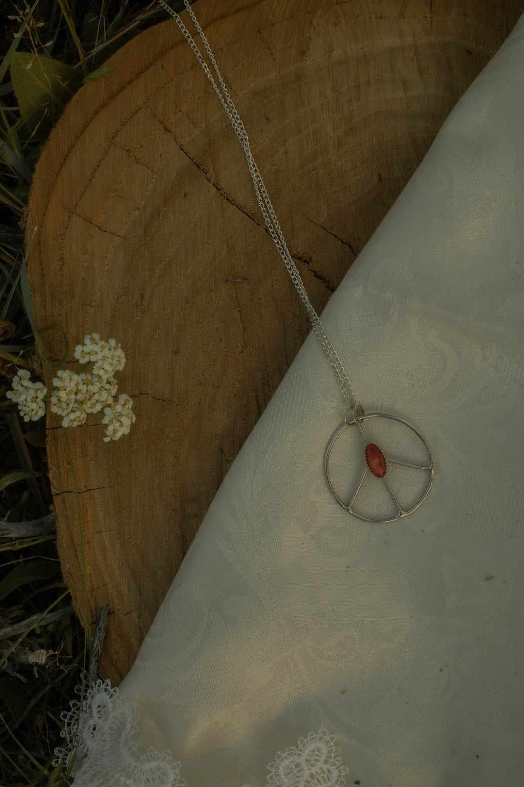 Red Oyster Peace Sign Necklace